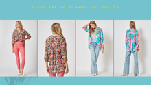Load image into Gallery viewer, 3/4 Sleeve Blue Teal Peachy Pink Floral Blouse