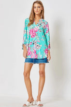 Load image into Gallery viewer, Plus Size 3/4 Sleeve Turquoise Floral Blouse