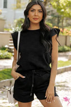 Load image into Gallery viewer, Textured Ruffled Sleeve Top and Drawstring Short 2 Piece Set