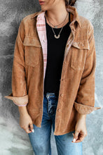 Load image into Gallery viewer, Turn The Page - Khaki Pink Plaid Reverseable Corduroy Shacket