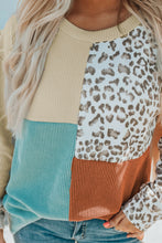 Load image into Gallery viewer, Tara Sky Leopard Patchwork Colorblock Ribbed Long Sleeve Top