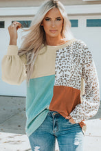 Load image into Gallery viewer, Tara Sky Leopard Patchwork Colorblock Ribbed Long Sleeve Top