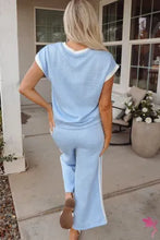 Load image into Gallery viewer, Beau Blue Textured Colorblock Edge Top High Waist 2 Piece Set
