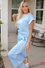 Load image into Gallery viewer, Beau Blue Textured Colorblock Edge Top High Waist 2 Piece Set
