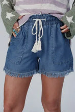 Load image into Gallery viewer, Ashleigh Blue Raw Hem Drawstring High Waist Denim Shorts with Pockets
