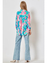 Load image into Gallery viewer, 3/4 Sleeve Blue Teal Peachy Pink Floral Blouse
