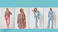 Load image into Gallery viewer, 3/4 Sleeve Blue Teal Peachy Pink Floral Blouse
