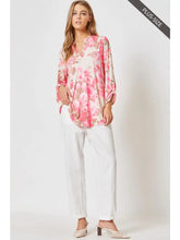 Load image into Gallery viewer, 3/4 Sleeve Plus Size Oyster Pink Floral Blouse
