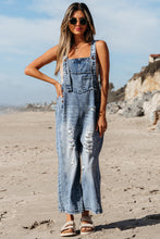Load image into Gallery viewer, Distressed Wide Leg Denim Overall
