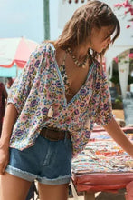 Load image into Gallery viewer, Multi Color Bohemian Floral V Neck Loose Half Sleeve Blouse

