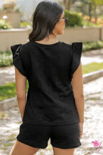 Load image into Gallery viewer, Textured Ruffled Sleeve Top and Drawstring Short 2 Piece Set
