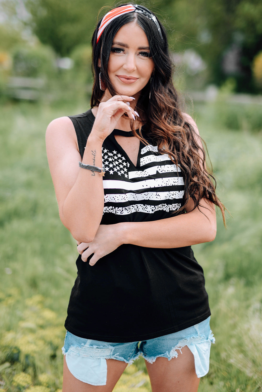 American Flag Print Tank Top