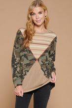 Load image into Gallery viewer, Camouflage Beige Striped Colorblock Top
