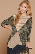 Load image into Gallery viewer, Camouflage Beige Striped Colorblock Top
