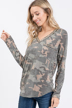 Load image into Gallery viewer, Camouflage V- Neck Shimmer Top w/Pocket
