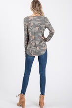 Load image into Gallery viewer, Camouflage V- Neck Shimmer Top w/Pocket
