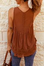 Load image into Gallery viewer, Cinnamon Spice - Lace Detail With Pearl Button Back SLeeveless Top
