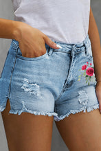 Load image into Gallery viewer, Day Dreams &amp; Roses Floral Print Split Distressed High Waist Denim Short
