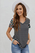 Load image into Gallery viewer, Weekender Striped Floral V-Neck
