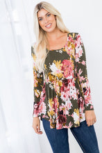 Load image into Gallery viewer, Olive Green Floral Babydoll Top
