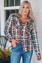 Load image into Gallery viewer, Shelby - Multicolor Plaid Leopard Trim Long Sleeve Button Down
