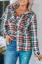 Load image into Gallery viewer, Shelby - Multicolor Plaid Leopard Trim Long Sleeve Button Down
