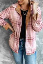 Load image into Gallery viewer, Turn The Page - Khaki Pink Plaid Reverseable Corduroy Shacket
