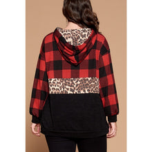 Load image into Gallery viewer, Red Buffalo Plaid Leopard Hoodie
