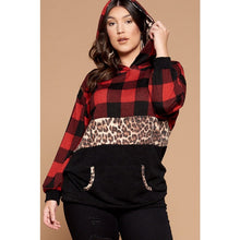 Load image into Gallery viewer, Red Buffalo Plaid Leopard Hoodie
